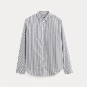 Everlane Women's Grey and White Striped Button Down Shirt